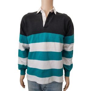 Vintage Robinsons Mens Polo Rugby Colorblock Stripes Long Sleeves Casual Medium